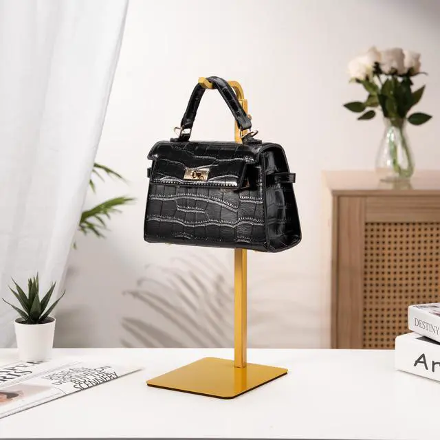 Alt view image 6 of 7 - 3 Pack Purse Holder Handbag Display Stand: Gold Hanger Rack for Bags, Purses, and Wreath, Adjustable Hook Stand for Tabletop, Closet, and Retail Use for Vendors