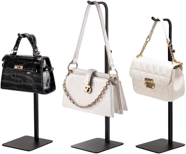 Main image of 3 Pack Purse Holder Handbag Display Stand: Black Hanger Rack for Bags, Purses, and Wreath, Adjustable Hook Stand for Tabletop, Closet, and Retail Use for Vendors