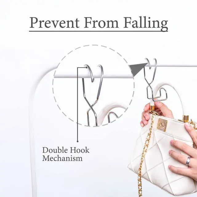 Alt view image 4 of 7 - Metal Purse Hanger Closet Set of 4 - Anti-Fall Heavy Duty Bag Organizer Hooks for Handbags, Backpacks & Totes, Durable Space Saving Bag Holder and Closet Hook