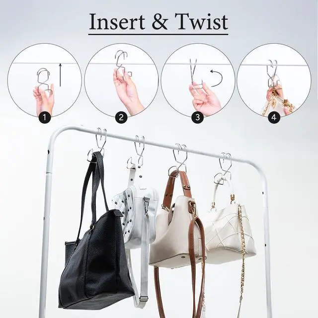 Alt view image 5 of 7 - Metal Purse Hanger Closet Set of 4 - Anti-Fall Heavy Duty Bag Organizer Hooks for Handbags, Backpacks & Totes, Durable Space Saving Bag Holder and Closet Hook