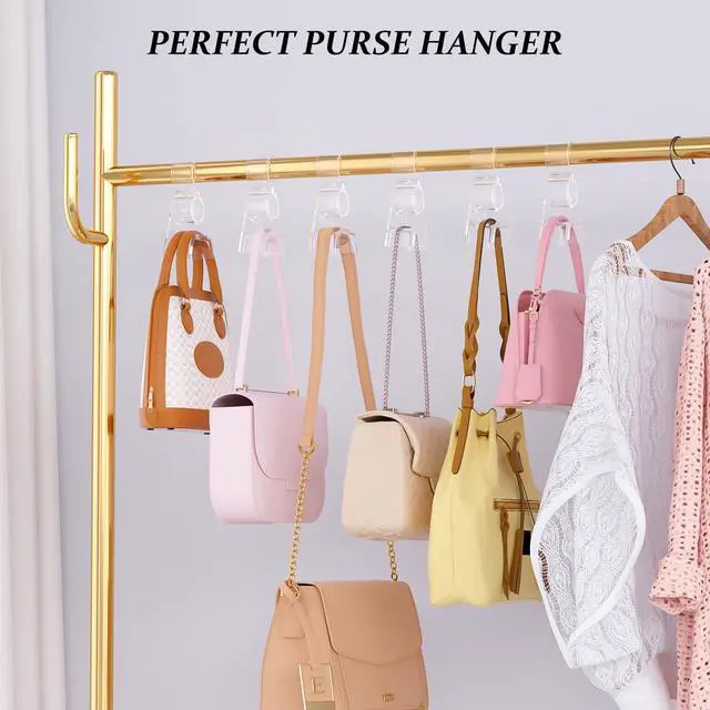 Alt view image 2 of 7 - Purse Hanger for Closet 6 Pcs,Acrylic Purse Organizer Hooks,Handbags Hanging Holder for Bag Scarf Belt,Clear