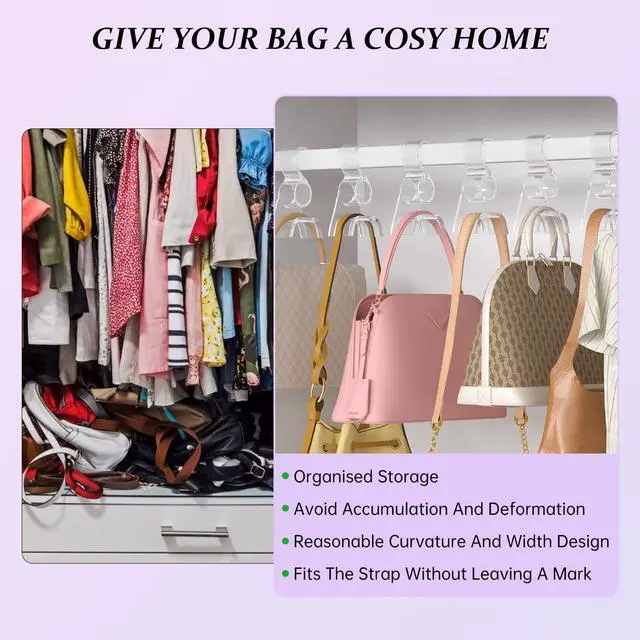 Alt view image 4 of 7 - Purse Hanger for Closet 6 Pcs,Acrylic Purse Organizer Hooks,Handbags Hanging Holder for Bag Scarf Belt,Clear