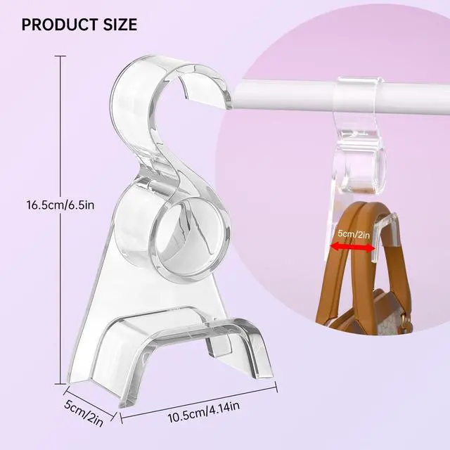 Alt view image 6 of 7 - Purse Hanger for Closet 6 Pcs,Acrylic Purse Organizer Hooks,Handbags Hanging Holder for Bag Scarf Belt,Clear