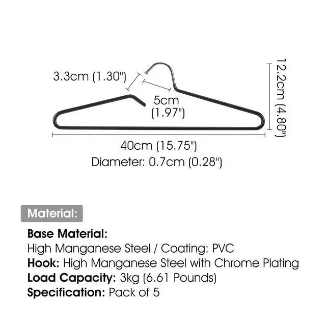 Alt view image 5 of 7 - Non-Slip Metal Clothes Hangers - 5 Pack, Space-Saving Short Neck Hangers for T-Shirts, Dresses, Tank Tops, Jackets (Black)