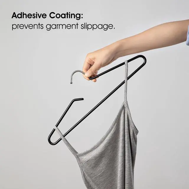 Alt view image 7 of 7 - Non-Slip Metal Clothes Hangers - 5 Pack, Space-Saving Short Neck Hangers for T-Shirts, Dresses, Tank Tops, Jackets (Black)