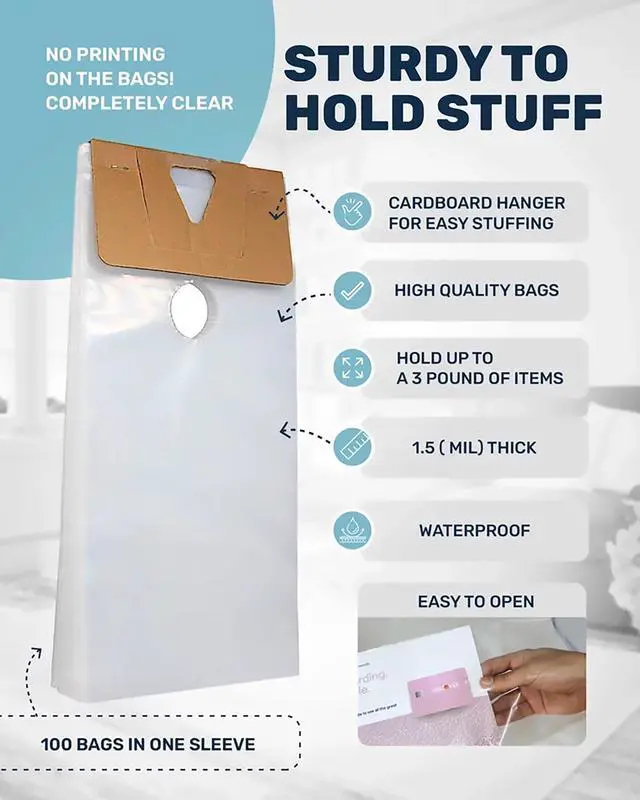 Alt view image 4 of 7 - Plastic Door Hanger Bags 1000 Pack - 6 x 12 In, Clear Door Hanger Bags