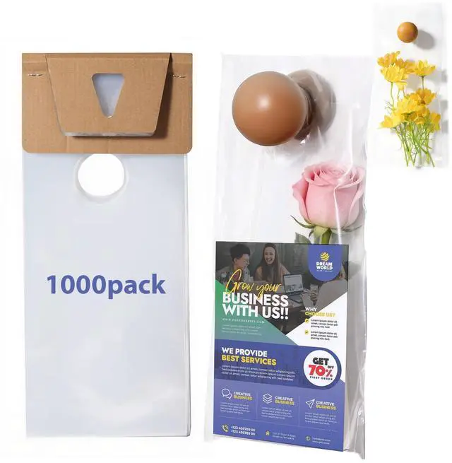 Main image of 1000-Pack 6X12 Door Hanger Bags, Clear Door Hanger Bags For Flyers, Greeting Cards, Small Gifts, Announcements, Brochures To Keepping Dry And Prevent Them From Being Blown Away