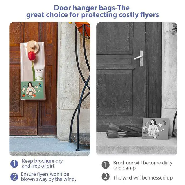 Alt view image 4 of 7 - 1000-Pack 6X12 Door Hanger Bags, Clear Door Hanger Bags For Flyers, Greeting Cards, Small Gifts, Announcements, Brochures To Keepping Dry And Prevent Them From Being Blown Away