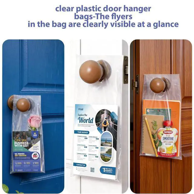 Alt view image 7 of 7 - 1000-Pack 6X12 Door Hanger Bags, Clear Door Hanger Bags For Flyers, Greeting Cards, Small Gifts, Announcements, Brochures To Keepping Dry And Prevent Them From Being Blown Away