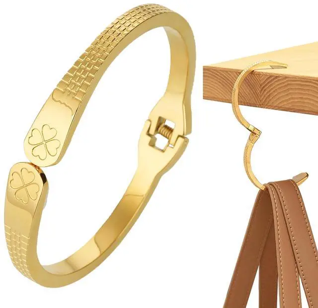 Main image of Purse Hook for Table, 18K Gold Plated Mesh Link Bracelet for Women, Holds up to 30 lbs, Portable 2-in-1 Handbag Hanger, Premium Anti-Slip Bag Holder with Gift Box, Ideal Gift