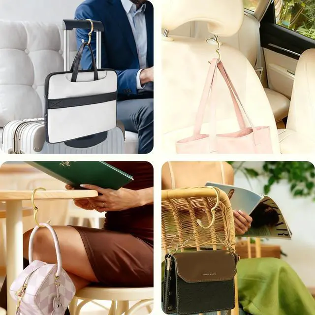 Alt view image 4 of 7 - Purse Hook for Table, 18K Gold Plated Mesh Link Bracelet for Women, Holds up to 30 lbs, Portable 2-in-1 Handbag Hanger, Premium Anti-Slip Bag Holder with Gift Box, Ideal Gift