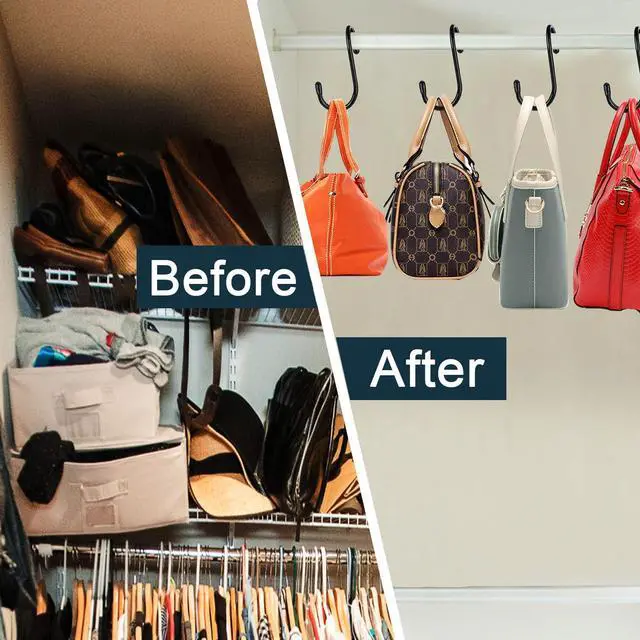 Alt view image 4 of 6 - 8 Pack Purse Hanger for Closet, Vinyl Coated Unique Twist Design Black Bag Hanger Hooks, 5 Inch Large Closet Rod Home Storage Hooks Purse Organizer for Hanging Handbags, Belts, Hat, Backpack