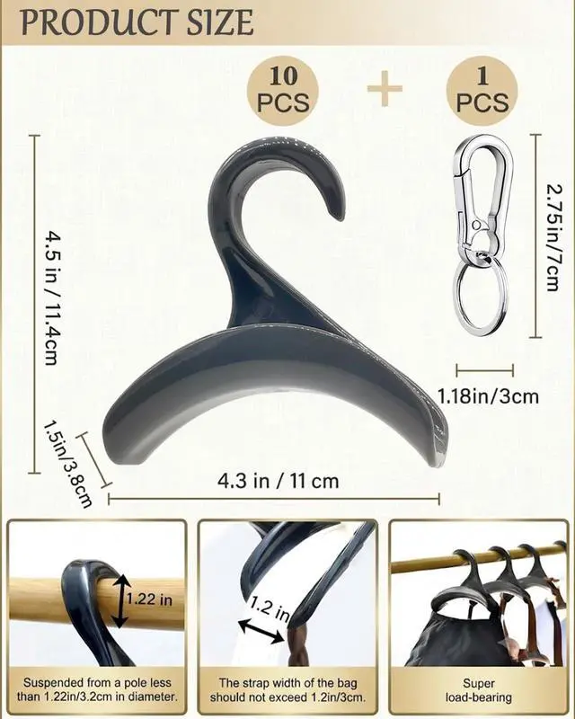 Alt view image 4 of 7 - Purse Hangers for Closet, Bag Hanger 11PCS Purse Holder for Closet Backpack Hanger Hook for Organizer Storage Purses Tote Bag Backpacks Handbags(Grey)