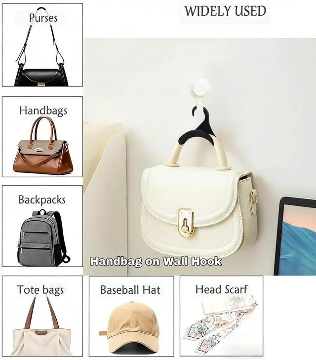 Alt view image 3 of 5 - 16 Pcs Purse Hanger Hook Acrylic White Bag Organizer Tote Hanger Closet Organizer Storage for Storing Tie Handbags Belt Tote Bag Satchels(White)