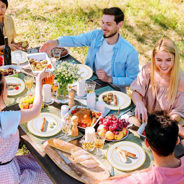 Alt view image 7 of 7 - 175 Piece Gold Dinnerware Set - 50 Plastic Plates, 25 Cups, 25 Pre Rolled Napkins with Plastic Silverware, Disposable Gold Dinnerware Set for 25 Guest