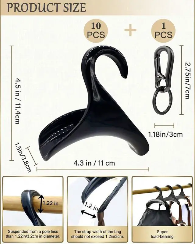 Alt view image 4 of 7 - Purse Hanger Closet, Bag Hanger 11PCS Purse Holder for Closet Backpack Hanger Hook for Organizer Storage Purses Tote Bag Backpacks Handbags(Black)