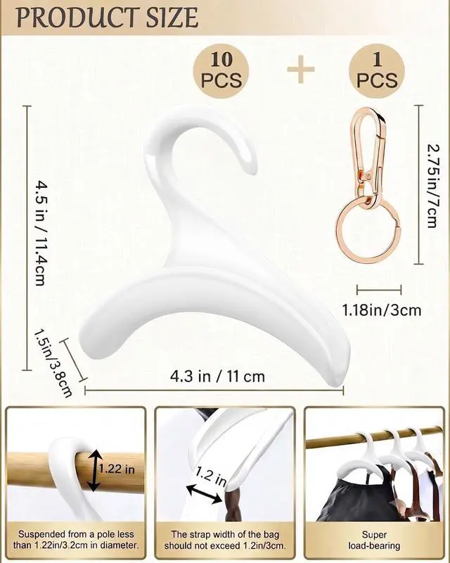 Alt view image 4 of 7 - Purse Hanger, Bag Hanger for Closet 11PCS Purse Holder Backpack Hanger Hook for Organizer Storage Purses Tote Bag Backpacks Handbags(White)