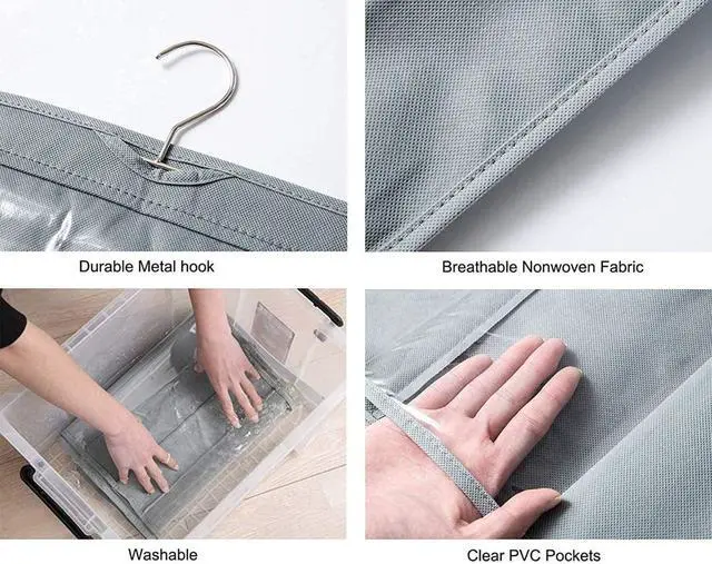 Alt view image 3 of 4 - 8 Pockets Clear Handbag & Purse Organizer Hanging Bag Storage - Space Saving Hanging Shelf for Closet, Wardrobe, Over Door (2 Pack, Grey)