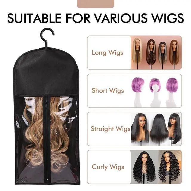 Alt view image 2 of 7 - Black Wig Storage Bags with Hanger, 6PCS for Wigs&Hair Extensions