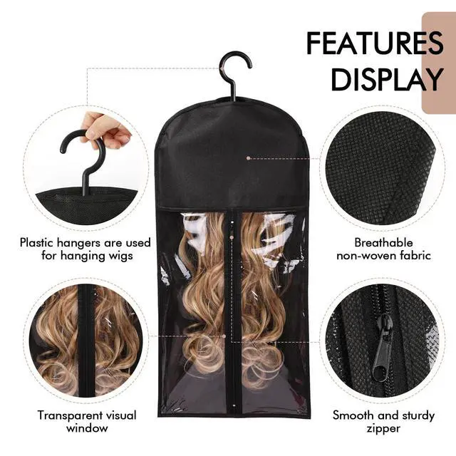Alt view image 3 of 7 - Black Wig Storage Bags with Hanger, 6PCS for Wigs&Hair Extensions