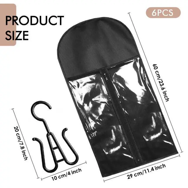 Alt view image 4 of 7 - Black Wig Storage Bags with Hanger, 6PCS for Wigs&Hair Extensions