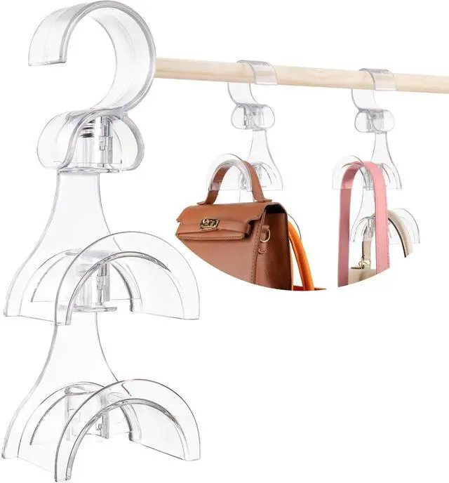 Main image of Clear Purse Hanger for Closet, 2 Pack Wardrobe Rod Vertical Hanging Handbag Organizer with 4 Holders, Keeps Bags Non-Crushed and Neatly Stored, Smooth Purse Storage Hooks, Easy Access