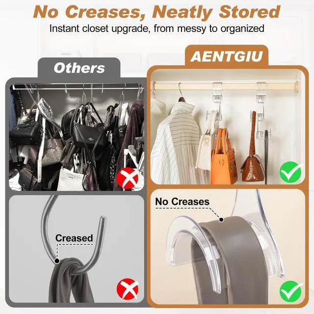 Alt view image 2 of 7 - Clear Purse Hanger for Closet, 2 Pack Wardrobe Rod Vertical Hanging Handbag Organizer with 4 Holders, Keeps Bags Non-Crushed and Neatly Stored, Smooth Purse Storage Hooks, Easy Access