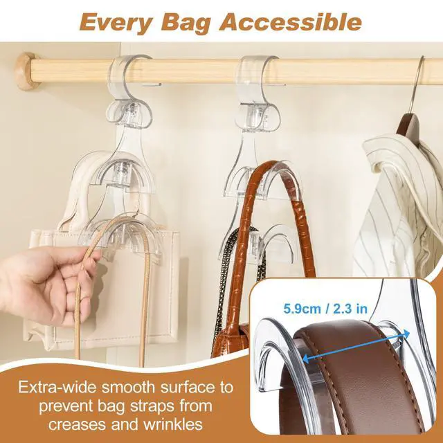 Alt view image 3 of 7 - Clear Purse Hanger for Closet, 2 Pack Wardrobe Rod Vertical Hanging Handbag Organizer with 4 Holders, Keeps Bags Non-Crushed and Neatly Stored, Smooth Purse Storage Hooks, Easy Access