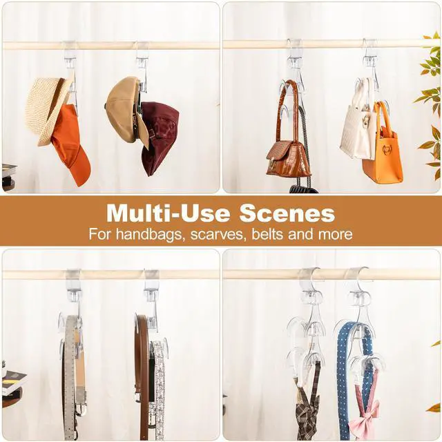 Alt view image 7 of 7 - Clear Purse Hanger for Closet, 2 Pack Wardrobe Rod Vertical Hanging Handbag Organizer with 4 Holders, Keeps Bags Non-Crushed and Neatly Stored, Smooth Purse Storage Hooks, Easy Access