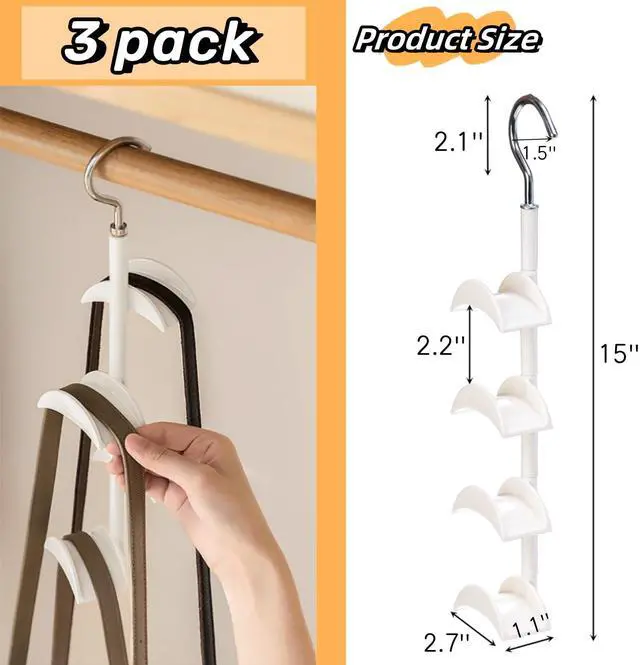 Alt view image 3 of 7 - 3 Pack Purse Hanger for Closet, 360°Rotatable Handbag Tote Bag Hooks, Space Saving 4 in 1 Bag Hanging Organizer for Belt, Scarves, Hat, Keep Straps in Good Shape