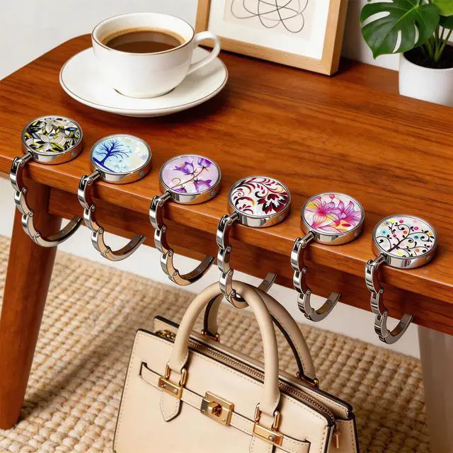 Alt view image 2 of 7 - Set of 6 Mixed Pattern Foldable Womens Bag Purse Hook Handbag Hanger Holder