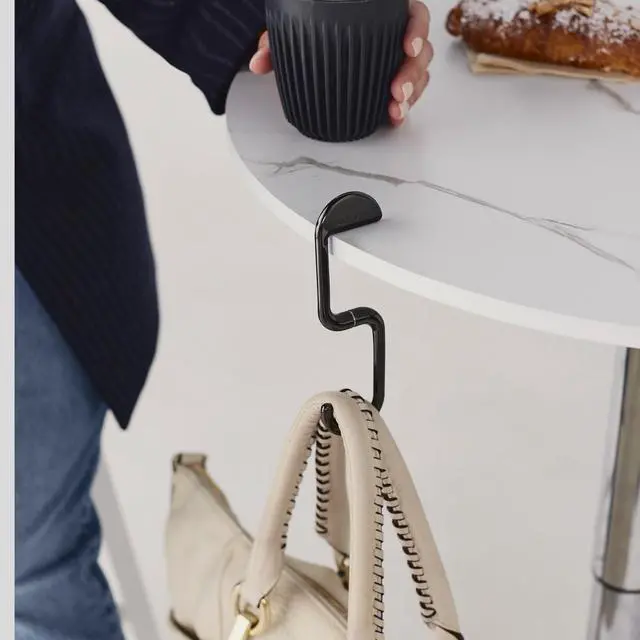 Alt view image 5 of 7 - FLIP Bag Hook - Newly Redesigned. Portable Purse Hanger for Table with Magnetic Closure - Now Holds up to 50 lbs (Chrome Black)