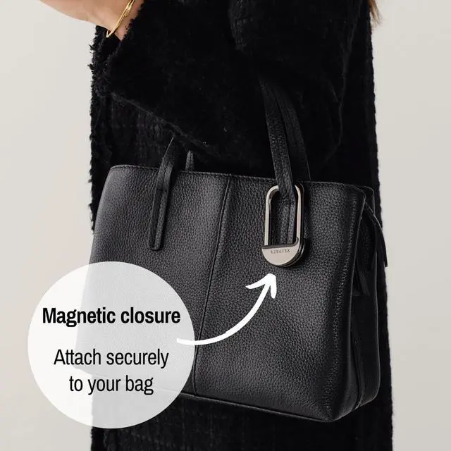 Alt view image 3 of 7 - FLIP Bag Hook - Newly Redesigned. Portable Purse Hanger for Table with Magnetic Closure - Now Holds up to 50 lbs (Chrome Black)