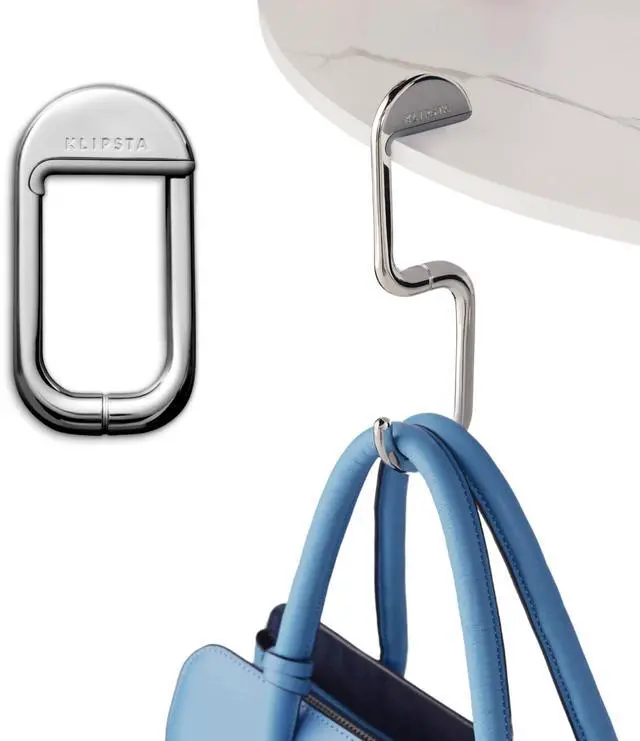 Main image of FLIP Bag Hook - Newly Redesigned. Portable Purse Hanger for Table with Magnetic Closure - Now Holds up to 50 lbs (Silver)
