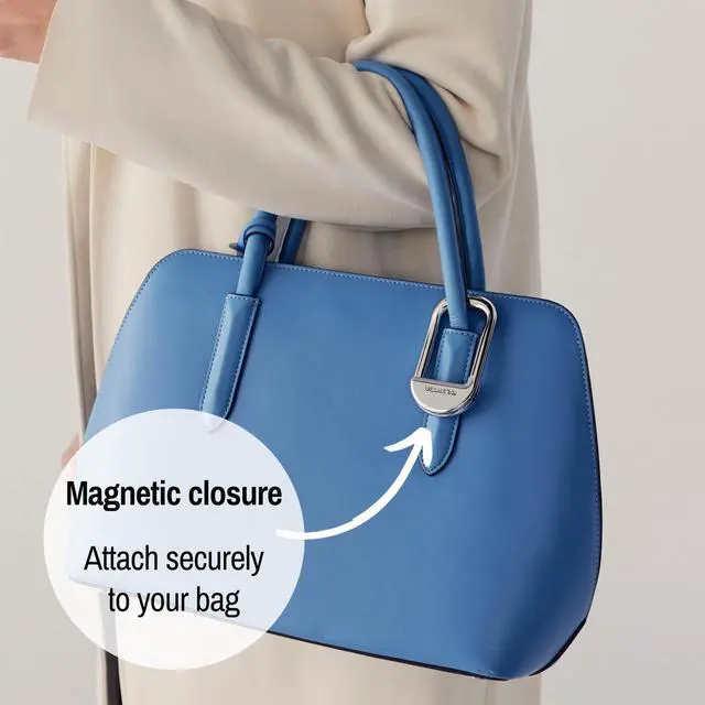 Alt view image 3 of 7 - FLIP Bag Hook - Newly Redesigned. Portable Purse Hanger for Table with Magnetic Closure - Now Holds up to 50 lbs (Silver)