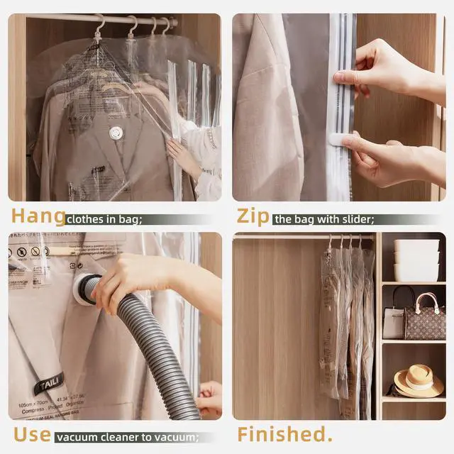 Alt view image 4 of 5 - Hanging Vacuum Storage Bags Space Saver Bags, Vacuum Sealer Bags for Clothing, Suits and Jackets, Closet Organizers and Storage, (3 Long, 3 Short) Clear