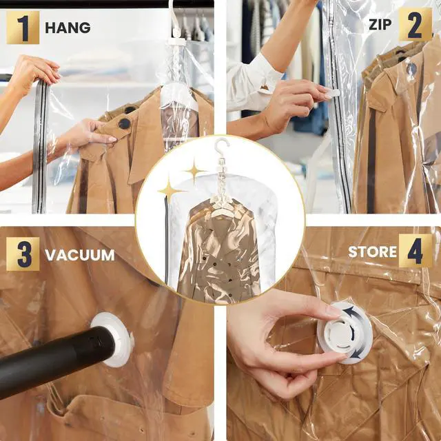 Alt view image 3 of 5 - Hanging Vacuum Storage Bags Space Saver Bags, Vacuum Sealer Bags for Clothing, Suits and Jackets, Closet Organizers and Storage, (3 Long, 3 Short) Clear