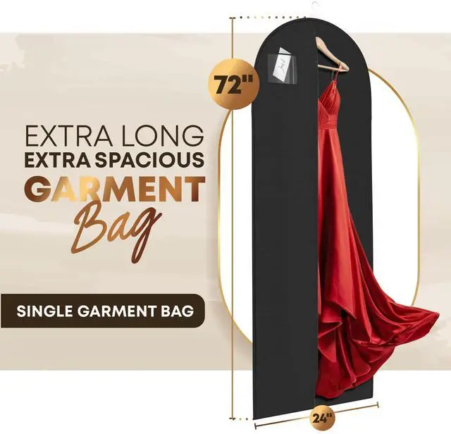Alt view image 2 of 6 - 72" Long Dress Bags for Gowns - Wedding Dress Garment Bag for Dresses - Long Garment Bags for Hanging Clothes & Closet Storage - Durable Travel Bag for Women with ID Window