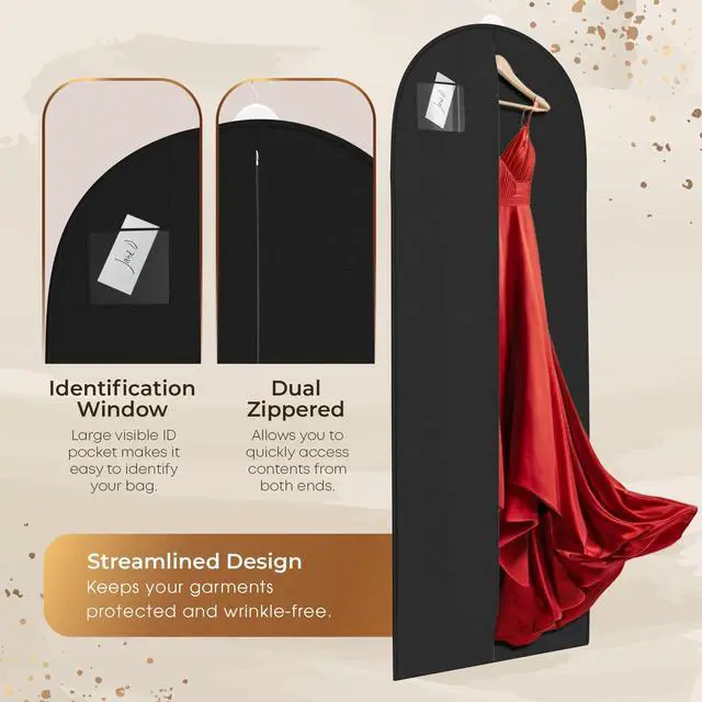 Alt view image 4 of 6 - 72" Long Dress Bags for Gowns - Wedding Dress Garment Bag for Dresses - Long Garment Bags for Hanging Clothes & Closet Storage - Durable Travel Bag for Women with ID Window