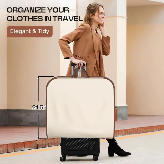 Alt view image 2 of 7 - 60" Foldable Garment Bags for Travel for Women Dress Bags for Gowns Long Hanging Bag for Closet Storage Dress Protector Bag for Gowns, Suits, Coats, Beige