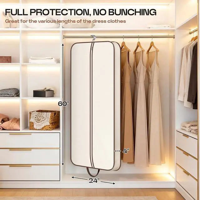 Alt view image 3 of 7 - 60" Foldable Garment Bags for Travel for Women Dress Bags for Gowns Long Hanging Bag for Closet Storage Dress Protector Bag for Gowns, Suits, Coats, Beige