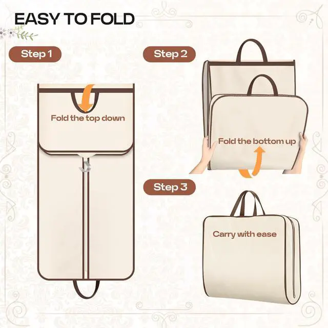 Alt view image 7 of 7 - 60" Foldable Garment Bags for Travel for Women Dress Bags for Gowns Long Hanging Bag for Closet Storage Dress Protector Bag for Gowns, Suits, Coats, Beige