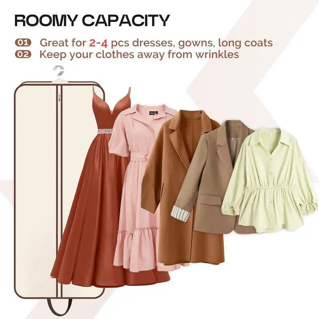 Alt view image 5 of 7 - 60" Foldable Garment Bags for Travel for Women Dress Bags for Gowns Long Hanging Bag for Closet Storage Dress Protector Bag for Gowns, Suits, Coats, Beige
