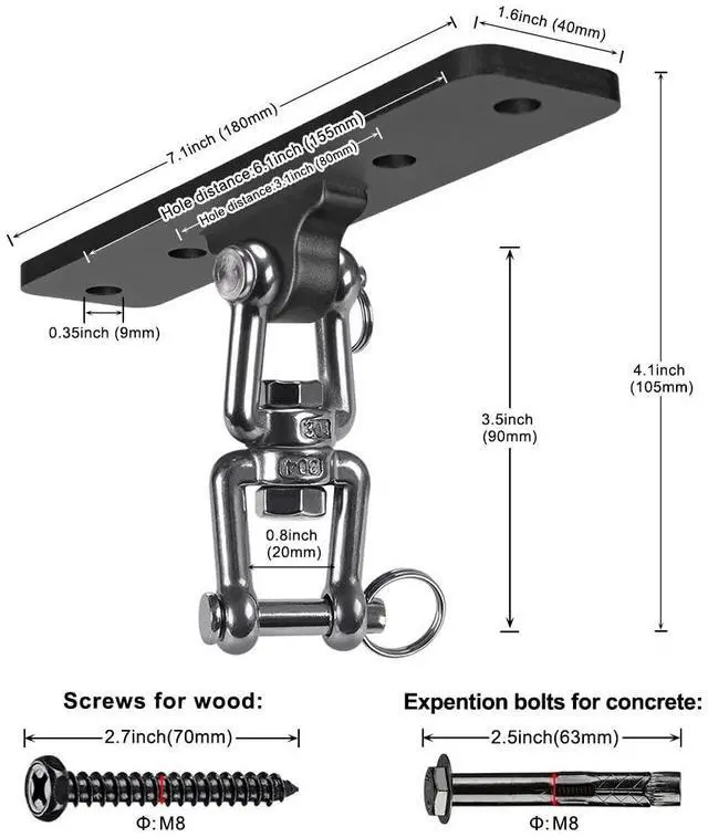 Alt view image 6 of 7 - Heavy Bag Hanger,Wall Ceiling Mount Hook 360° Rotation Wood Beam Holder Body Weight Strength Training Systems, Aerial Yoga Swing & Hammock, Resistance Band for Wooden Sets(600 LB Capacity)