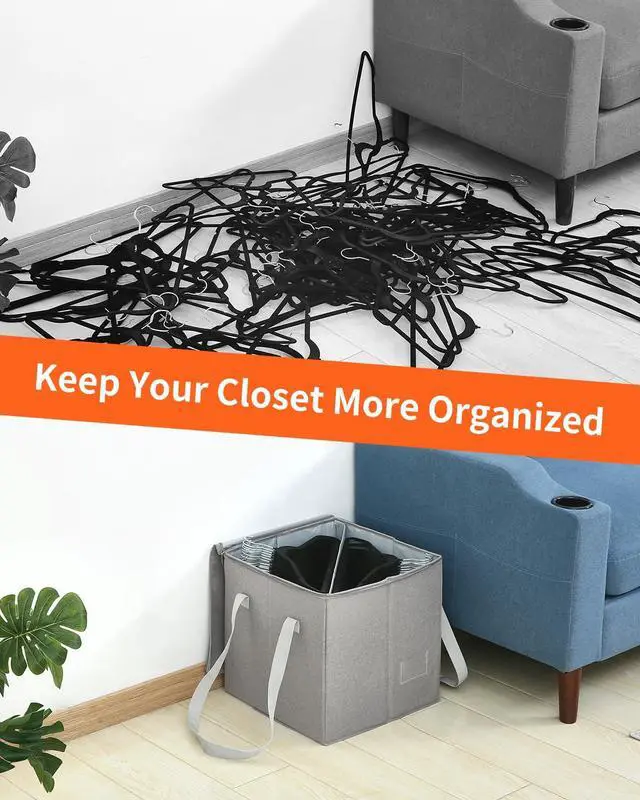Alt view image 6 of 7 - 2 Pack Clothes Hanger Organizer Bag-Rigid Hanger Storage Containers with Lid for Dustproof, Large Hanger Holder, Hanger Caddy Organizer Box with Handle-Keep Hangers Separate