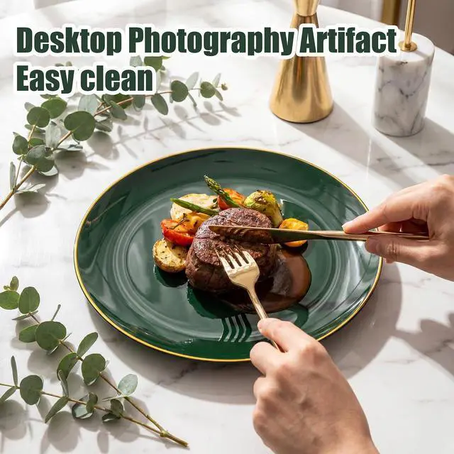 Alt view image 2 of 7 - 150Pcs Green Plastic Plates with Gold Rim, Fancy Disposable Plates,Green Plates Set include 30 Dinner Plate,30 Dessert Plate, 90 Plastic Silverware Set for Wedding&Party