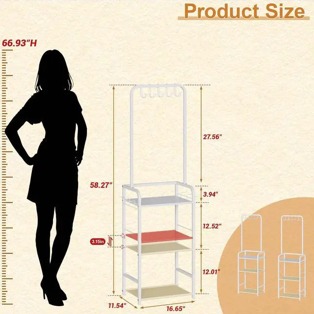 Alt view image 7 of 7 - Tall Purse Organizer for Closet with 5 Purse Hanger & 6 Side Hooks, 4 Tier Floor-Standing Purse Rack Stand for Purse Storage, Narrow & High-Capacity Handbag Organizer, Backpack Storage for Small Place