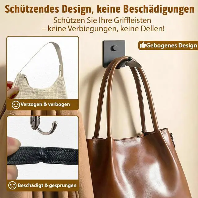 Alt view image 3 of 7 - Wall Mounted Purse Organizer for Closet Arc Handbag Holder Protects Handles & Saves Space, Adhesive or Screw Mount, Purse Hanger for Bedroom, Entryway, Office & Closet Storage / Organization, Black