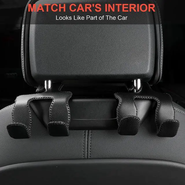 Alt view image 2 of 7 - 2021 Upgraded Car Purse Hook, 2 in 1 Car Seat Headrest Hooks Durable Hanger Storage Holder Leather Organizer for Hanging Grocery Bags, 2 Pack, Beige