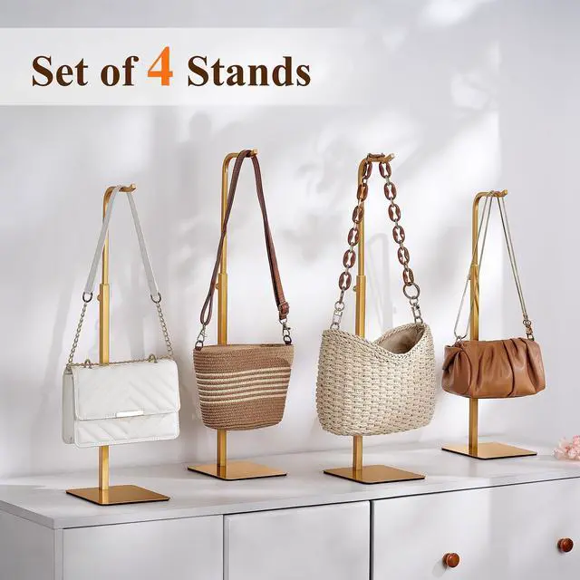 Alt view image 4 of 7 - 4 Pack Adjustable Purse Holder: Handbag Display Stand, Hanger Rack for Bags, Purses and Wreaths, Tabletop Closet Desk Retail Vendor Display Stand, Gold